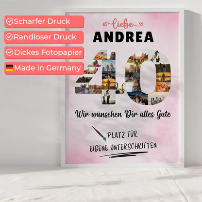 Personalisiertes Poster mit Wunschtext 40 Geburtstag für Mama Schwester