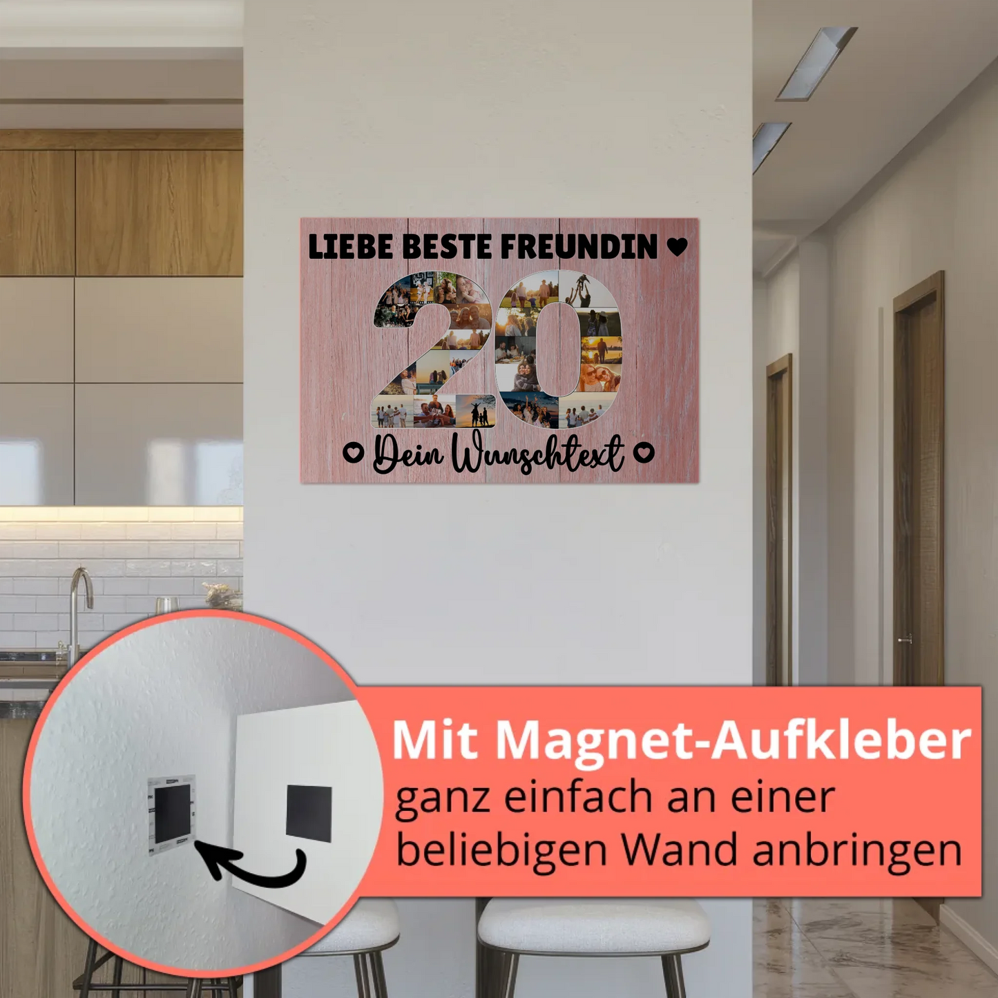 Magnetisches Fotoboard mit Unterschriften 20 Geburtstag Freundin