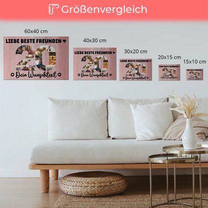 Magnetisches Fotoboard mit Unterschriften 20 Geburtstag Freundin