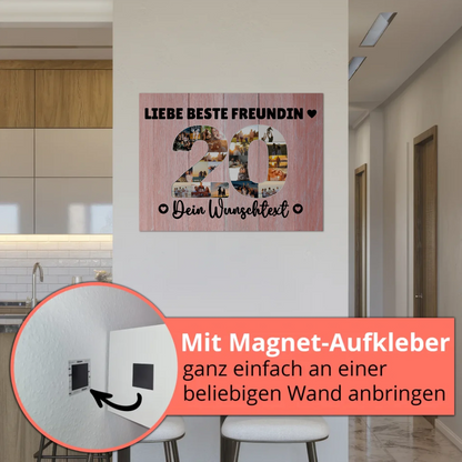 Magnetisches Fotoboard mit Unterschriften 20 Geburtstag Freundin