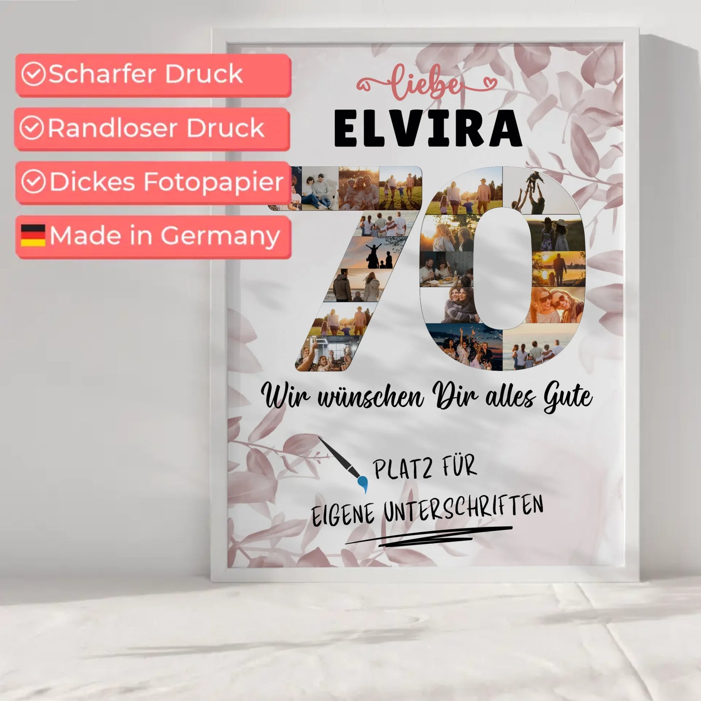 Personalisiertes Poster mit Unterschriften 70 Geburtstag für Mama Oma