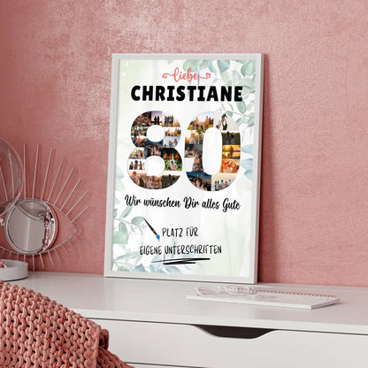 Personalisiertes Poster mit Wunschtext 80 Geburtstag für Oma oder Mama