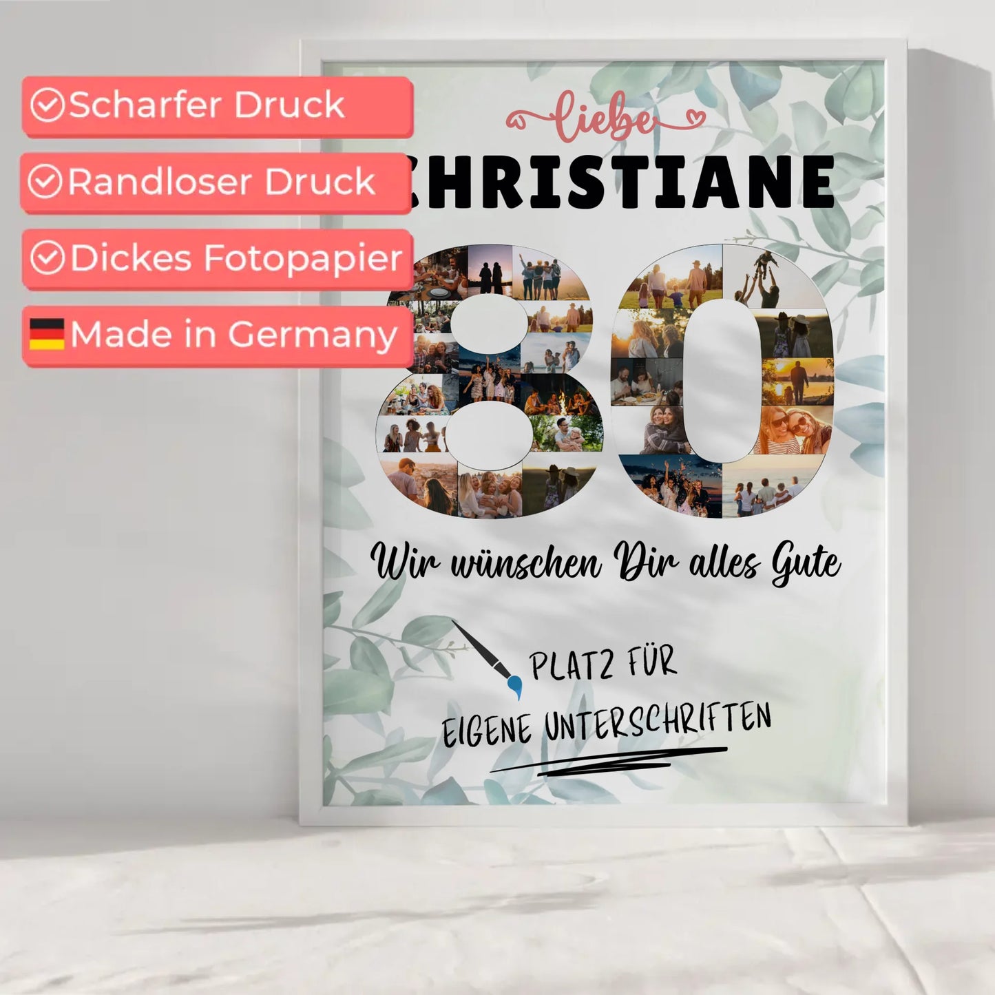 Personalisiertes Poster mit Wunschtext 80 Geburtstag für Oma oder Mama