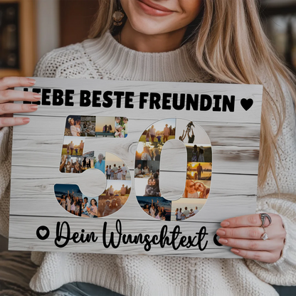 Geschenkidee Magnetisches Fotoboard Poster mit Wunschtext 50 Geburtstag