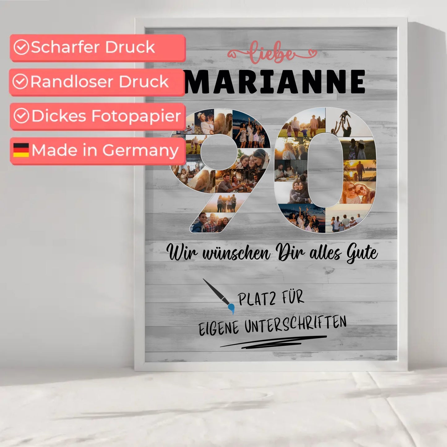Personalisiertes Poster mit Unterschriften 90 Geburtstag für Oma Mama