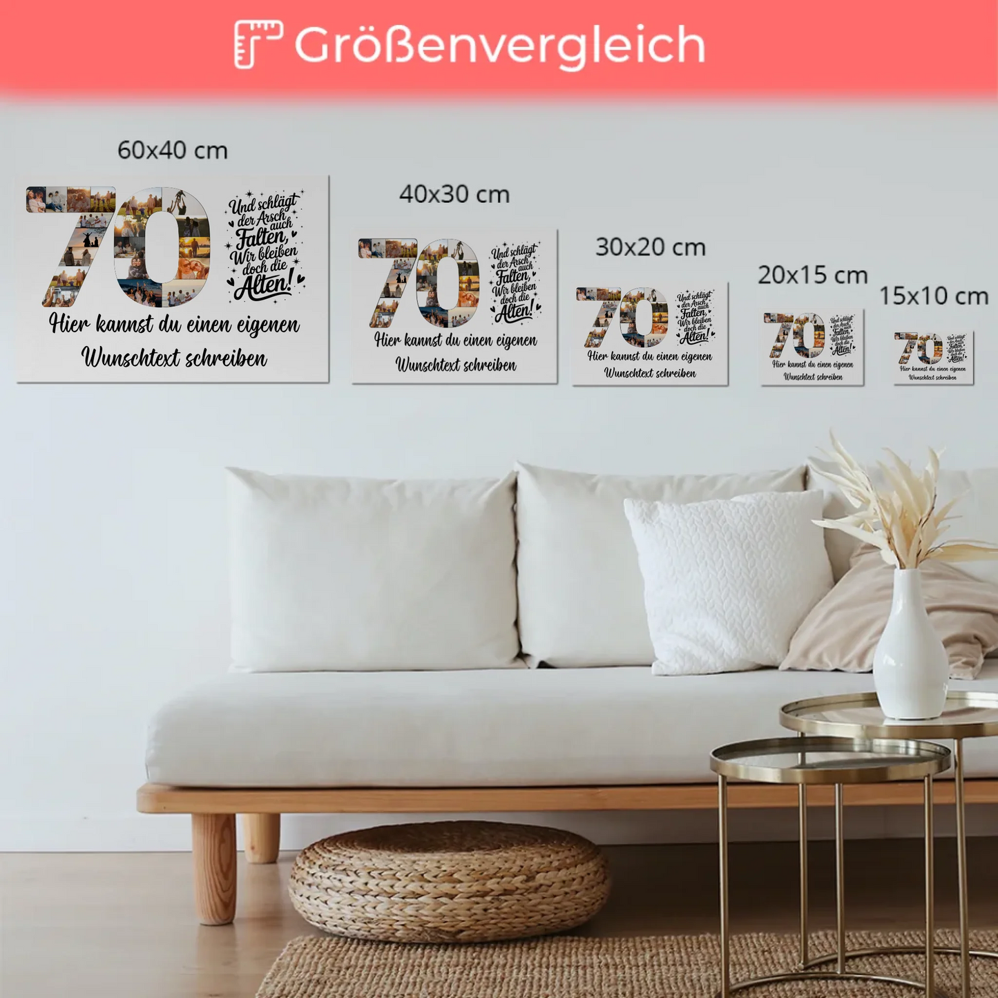 Magnet Wandbild mit Unterschriften 70 Geburtstag Falten