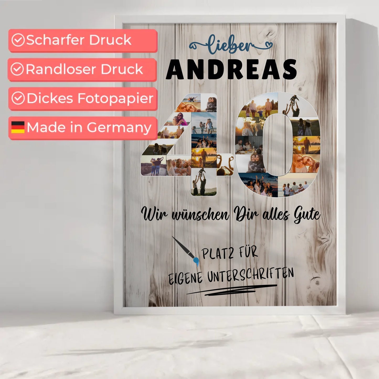 Personalisiertes Poster mit Unterschriften 40 Geburtstag für Papa Bruder