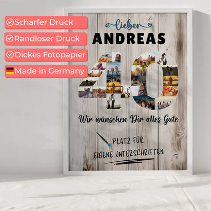 Personalisiertes Poster mit Unterschriften 40 Geburtstag für Papa Bruder