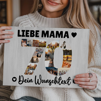 Magnetisches Fotoboard Poster mit Wunschtext zum 70. Geburtstag Mama