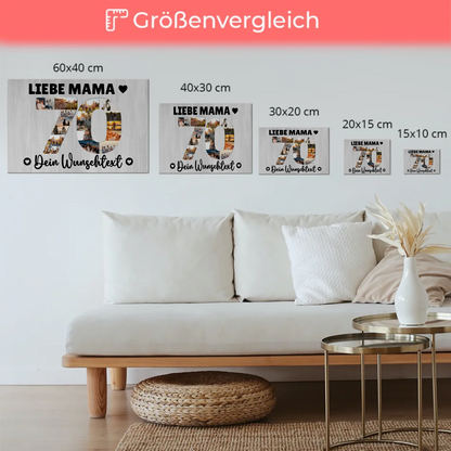 Magnetisches Fotoboard Poster mit Wunschtext zum 70. Geburtstag Mama
