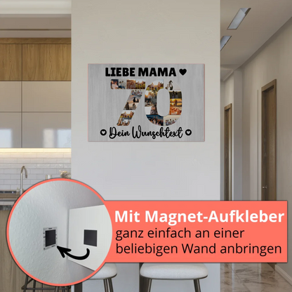 Magnetisches Fotoboard Poster mit Wunschtext zum 70. Geburtstag Mama