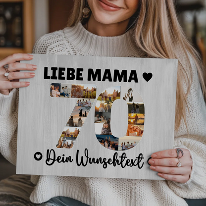 Magnetisches Fotoboard Poster mit Wunschtext zum 70. Geburtstag Mama