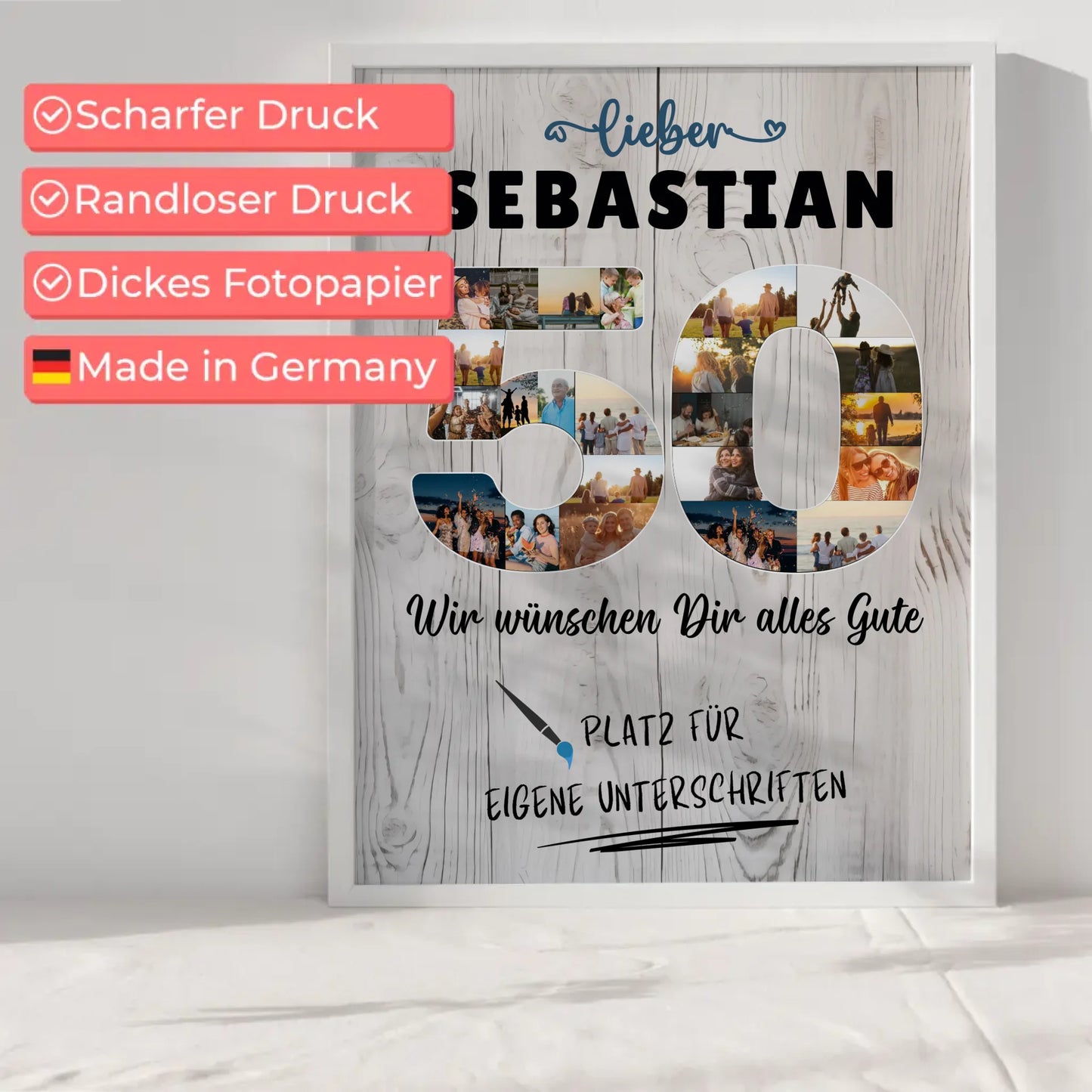 Personalisiertes Poster mit Wunschtext 50 Geburtstag für Papa Bruder