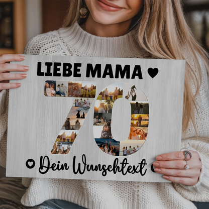 Magnetisches Fotoboard Poster mit Wunschtext zum 70. Geburtstag Mama