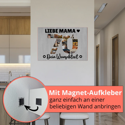 Magnetisches Fotoboard Poster mit Wunschtext zum 70. Geburtstag Mama