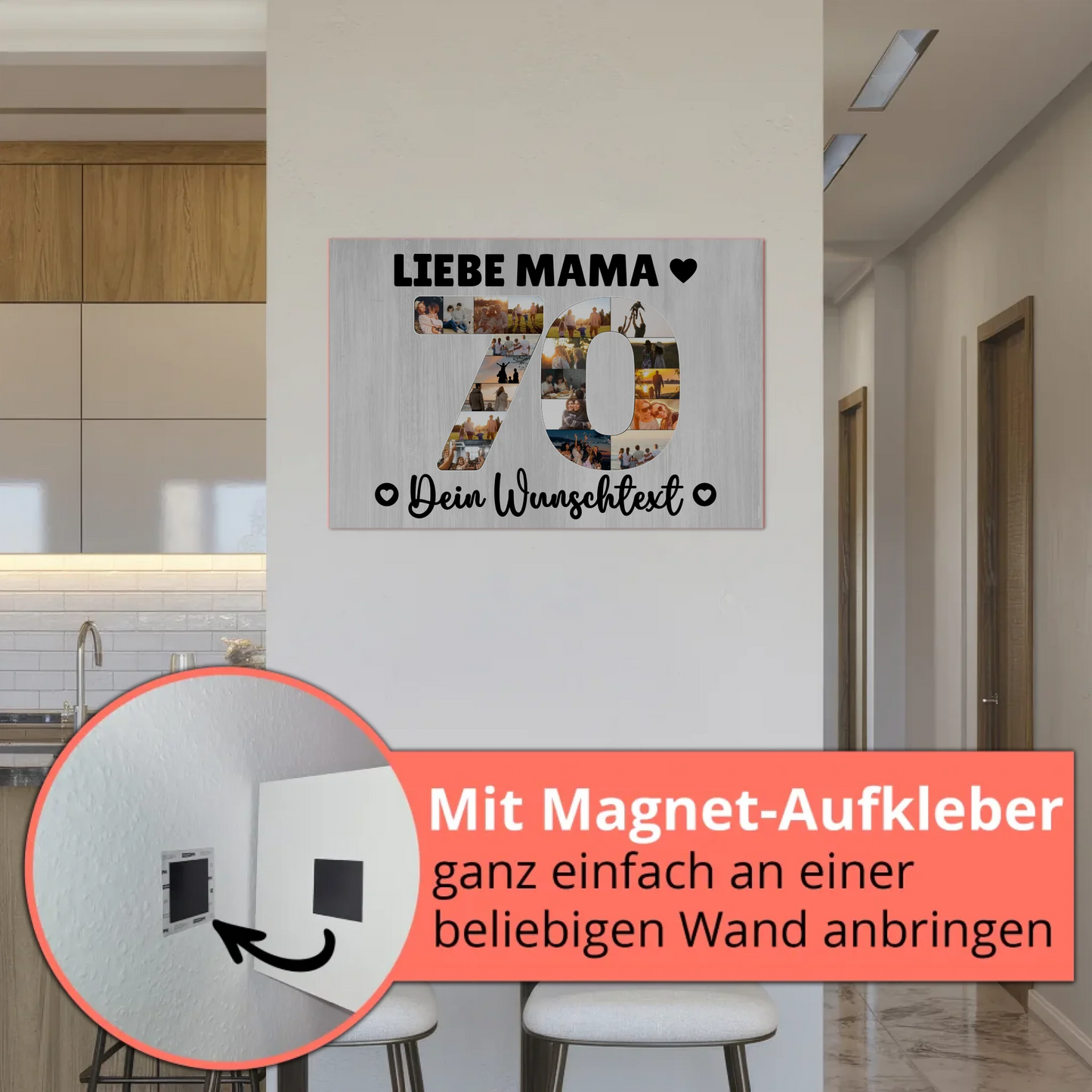 Magnetisches Fotoboard Poster mit Wunschtext zum 70. Geburtstag Mama
