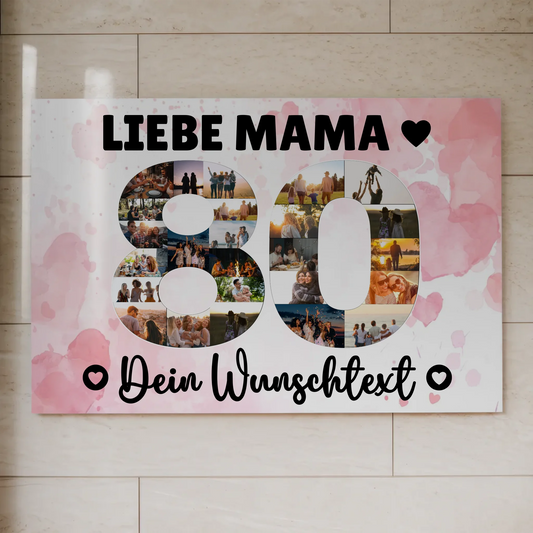 Fotoboard Magnet Poster mit Unterschriften 80 Geburtstag Mama