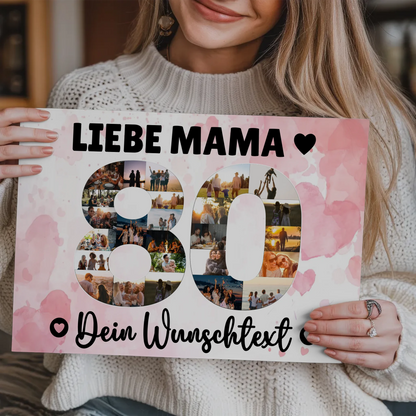 Fotoboard Magnet Poster mit Unterschriften 80 Geburtstag Mama