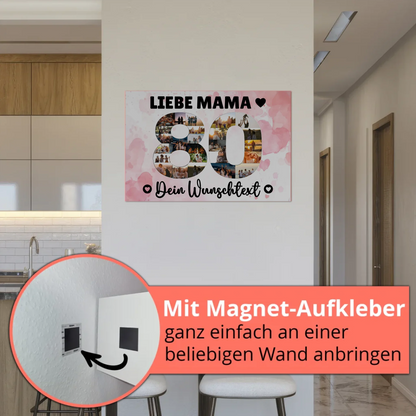 Fotoboard Magnet Poster mit Unterschriften 80 Geburtstag Mama
