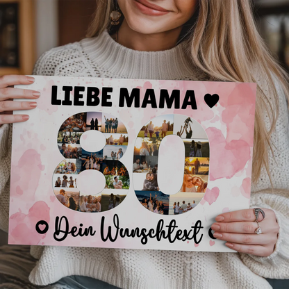 Fotoboard Magnet Poster mit Unterschriften 80 Geburtstag Mama