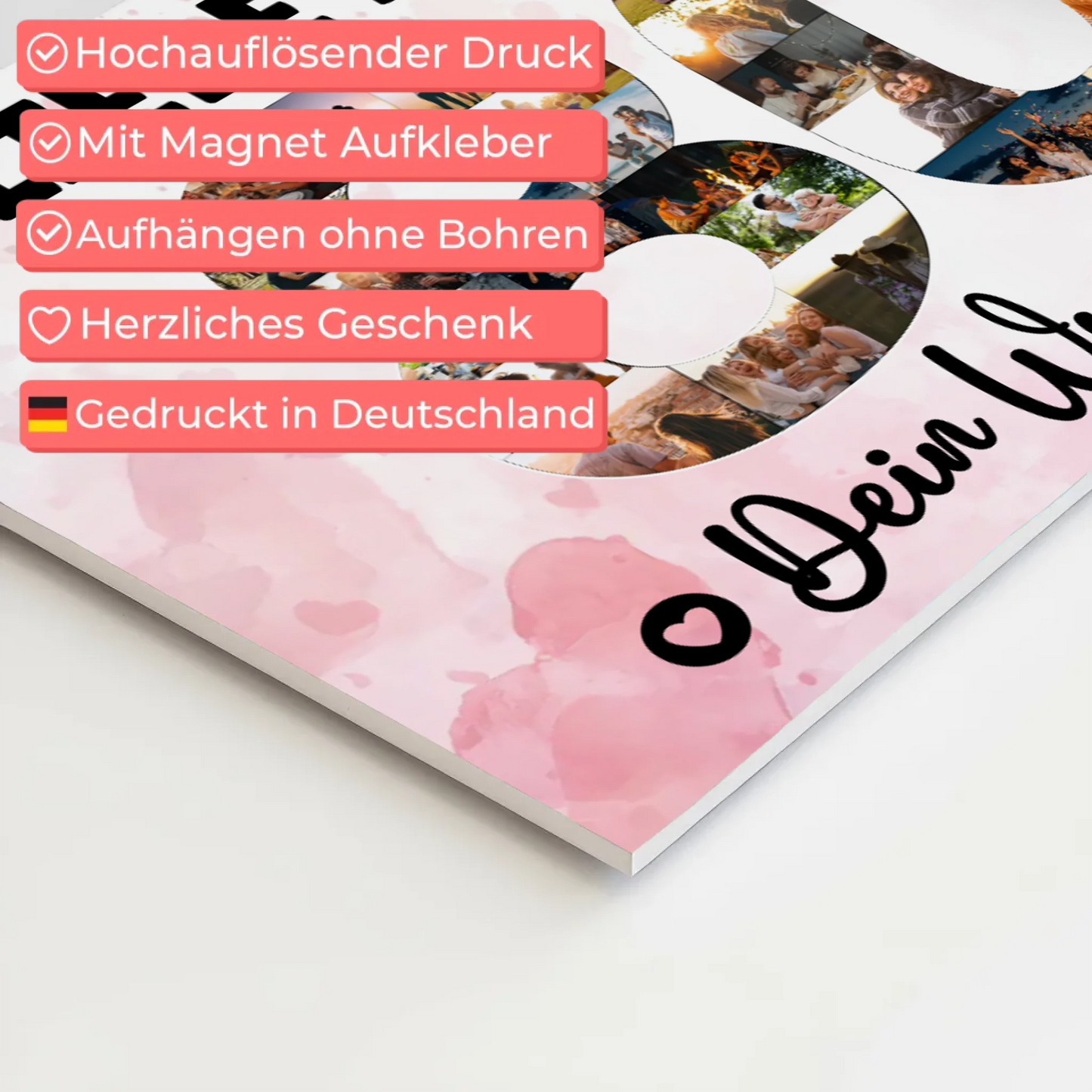 Fotoboard Magnet Poster mit Unterschriften 80 Geburtstag Mama