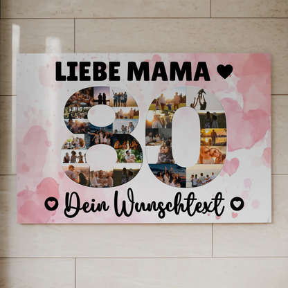 Fotoboard Magnet Poster mit Unterschriften 80 Geburtstag Mama