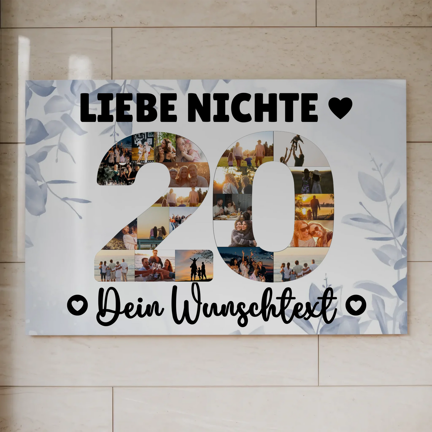 Magnetisches Fotoboard mit Unterschriften 20 Geburtstag Nichte