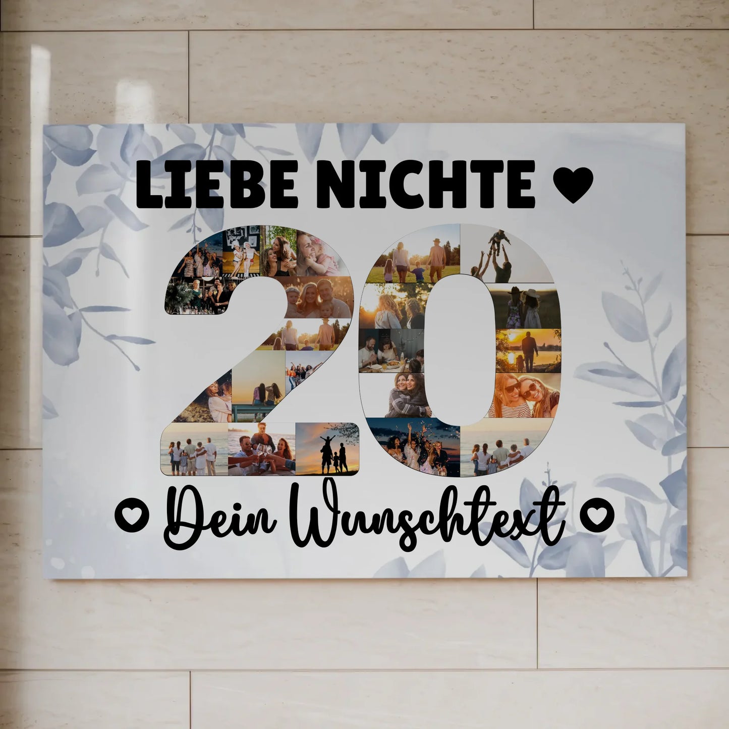 Magnetisches Fotoboard mit Unterschriften 20 Geburtstag Nichte