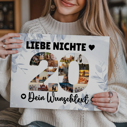 Magnetisches Fotoboard mit Unterschriften 20 Geburtstag Nichte