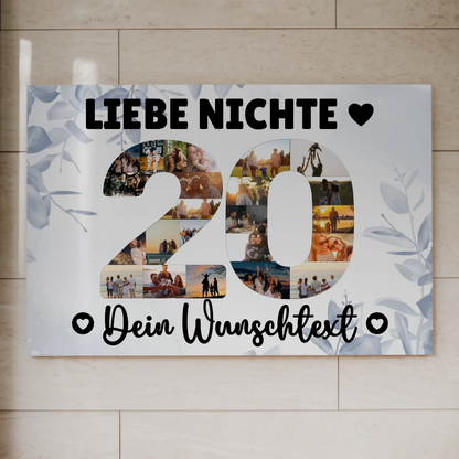 Magnetisches Fotoboard mit Unterschriften 20 Geburtstag Nichte