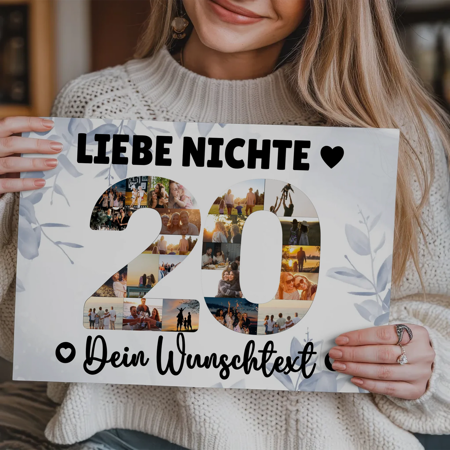 Magnetisches Fotoboard mit Unterschriften 20 Geburtstag Nichte