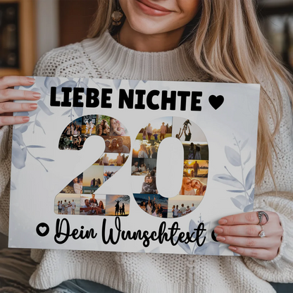 Magnetisches Fotoboard mit Unterschriften 20 Geburtstag Nichte
