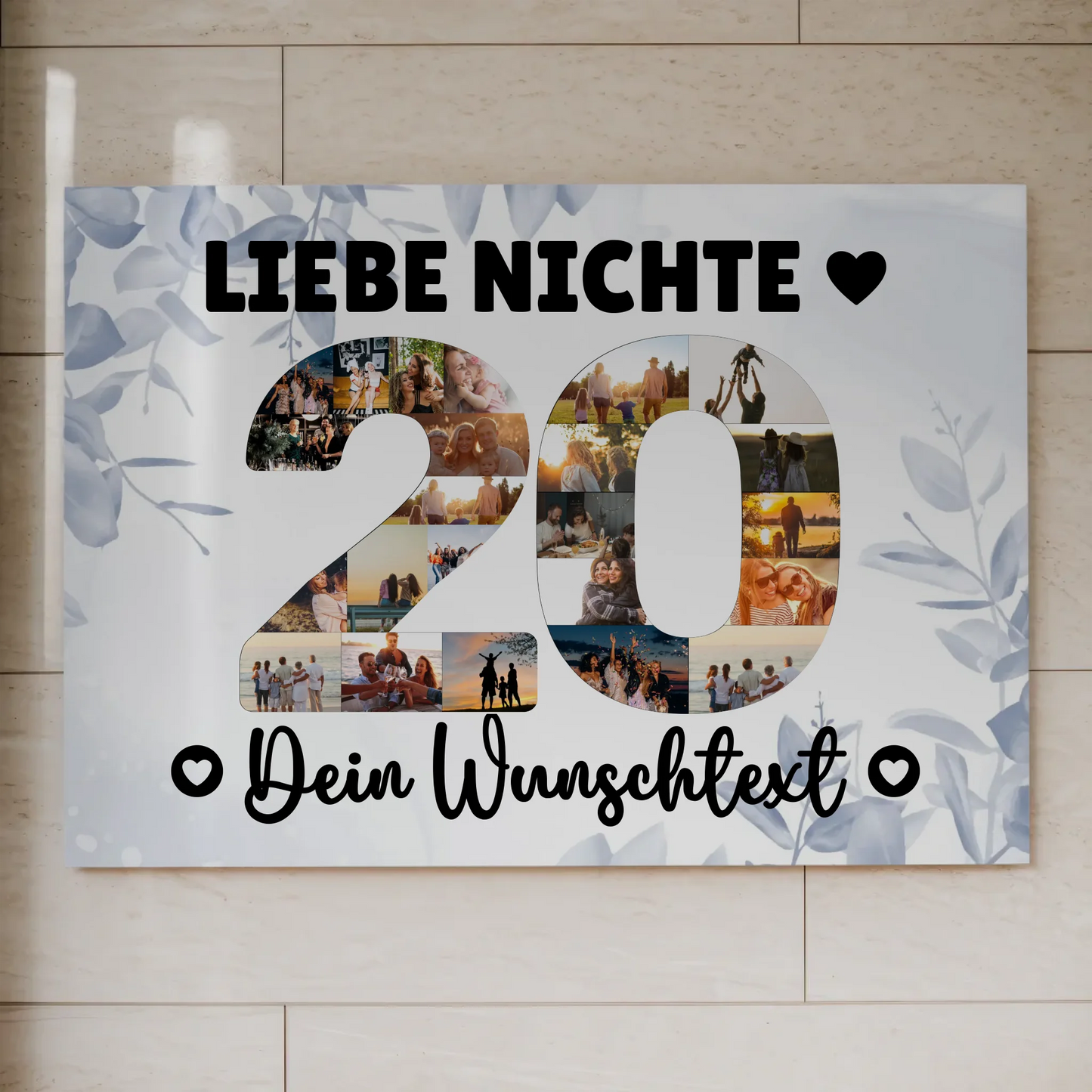 Magnetisches Fotoboard mit Unterschriften 20 Geburtstag Nichte
