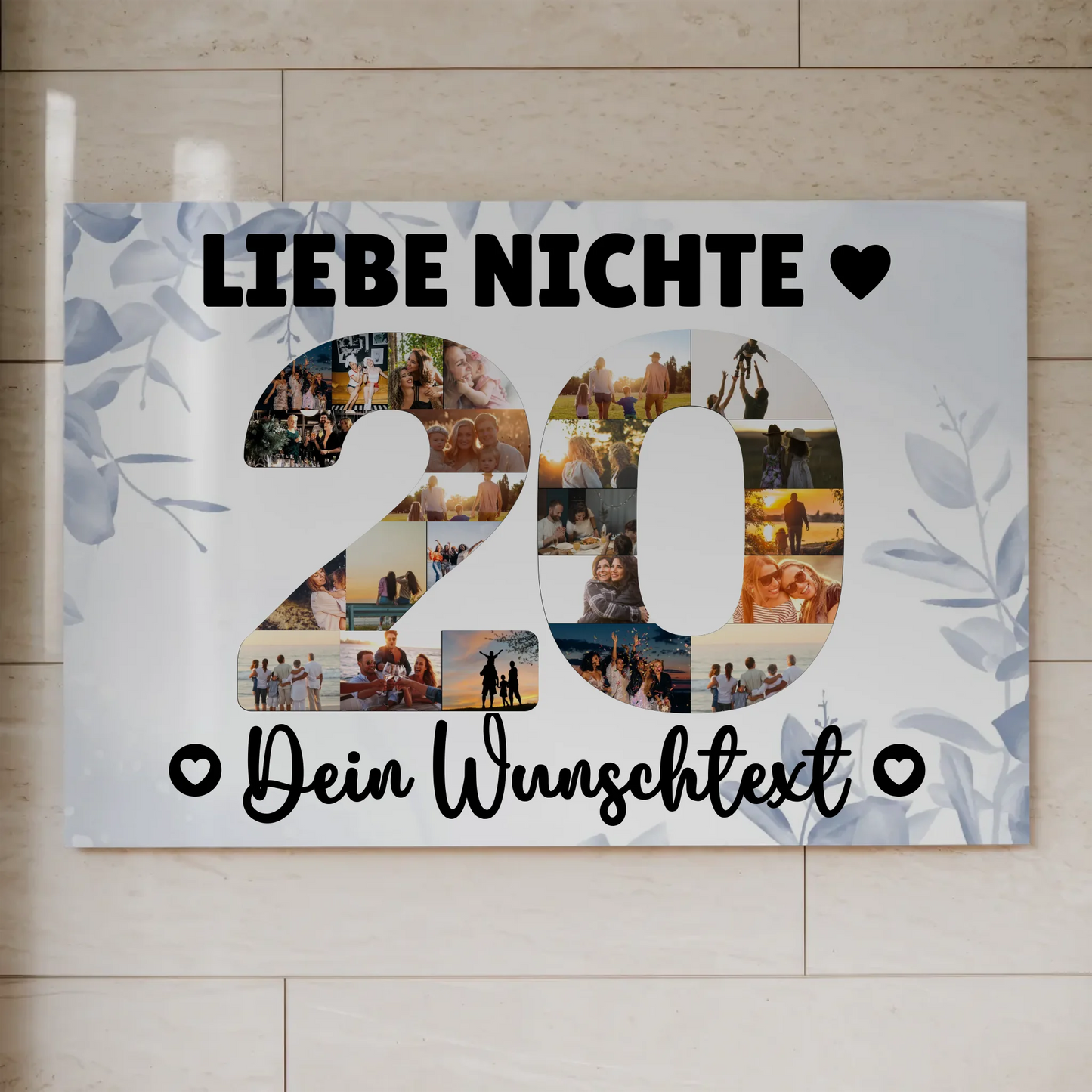 Magnetisches Fotoboard mit Unterschriften 20 Geburtstag Nichte