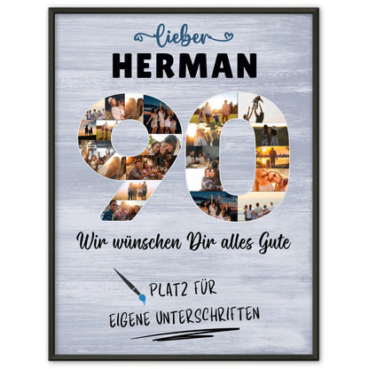 Personalisiertes Poster mit Wunschtext 90 Geburtstag für Opa Papa