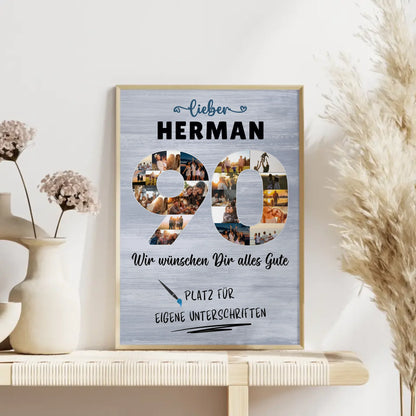 Personalisiertes Poster mit Wunschtext 90 Geburtstag für Opa Papa