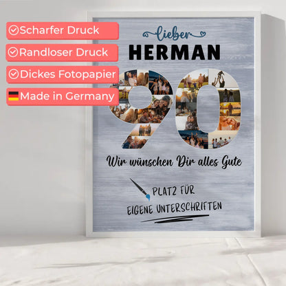 Personalisiertes Poster mit Wunschtext 90 Geburtstag für Opa Papa