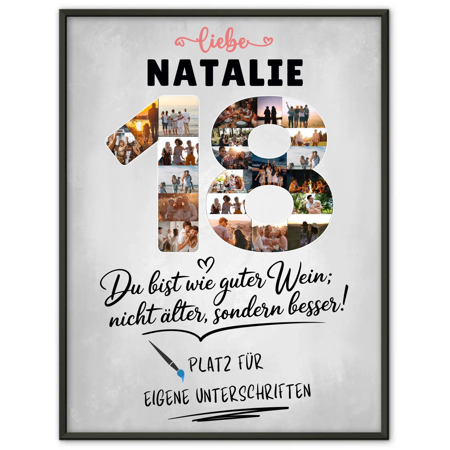 Personalisiertes Poster mit Unterschriften zum 18 Geburtstag mit Fotos und Wunsch Name