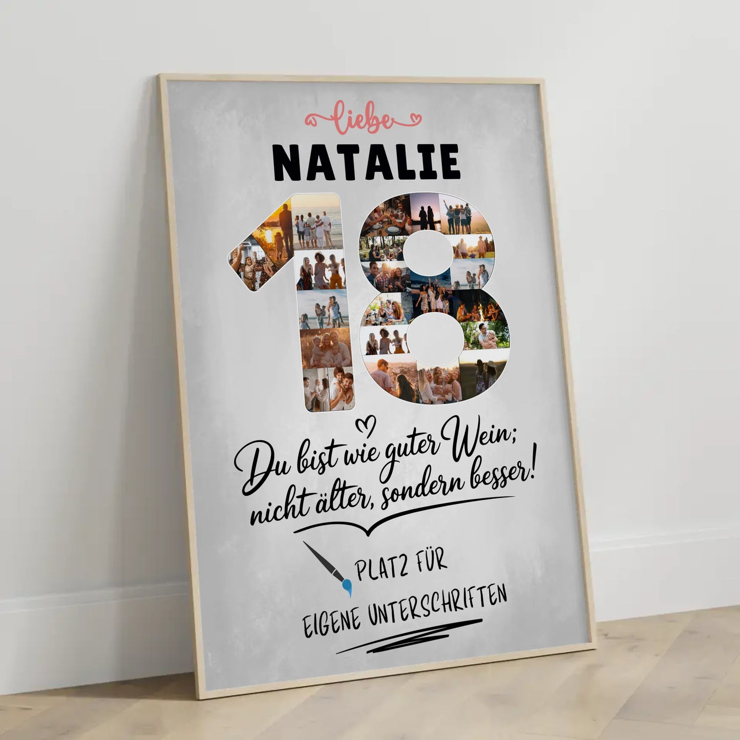 Personalisiertes Poster mit Unterschriften zum 18 Geburtstag mit Fotos und Wunsch Name