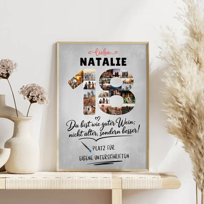 Personalisiertes Poster mit Unterschriften zum 18 Geburtstag mit Fotos und Wunsch Name