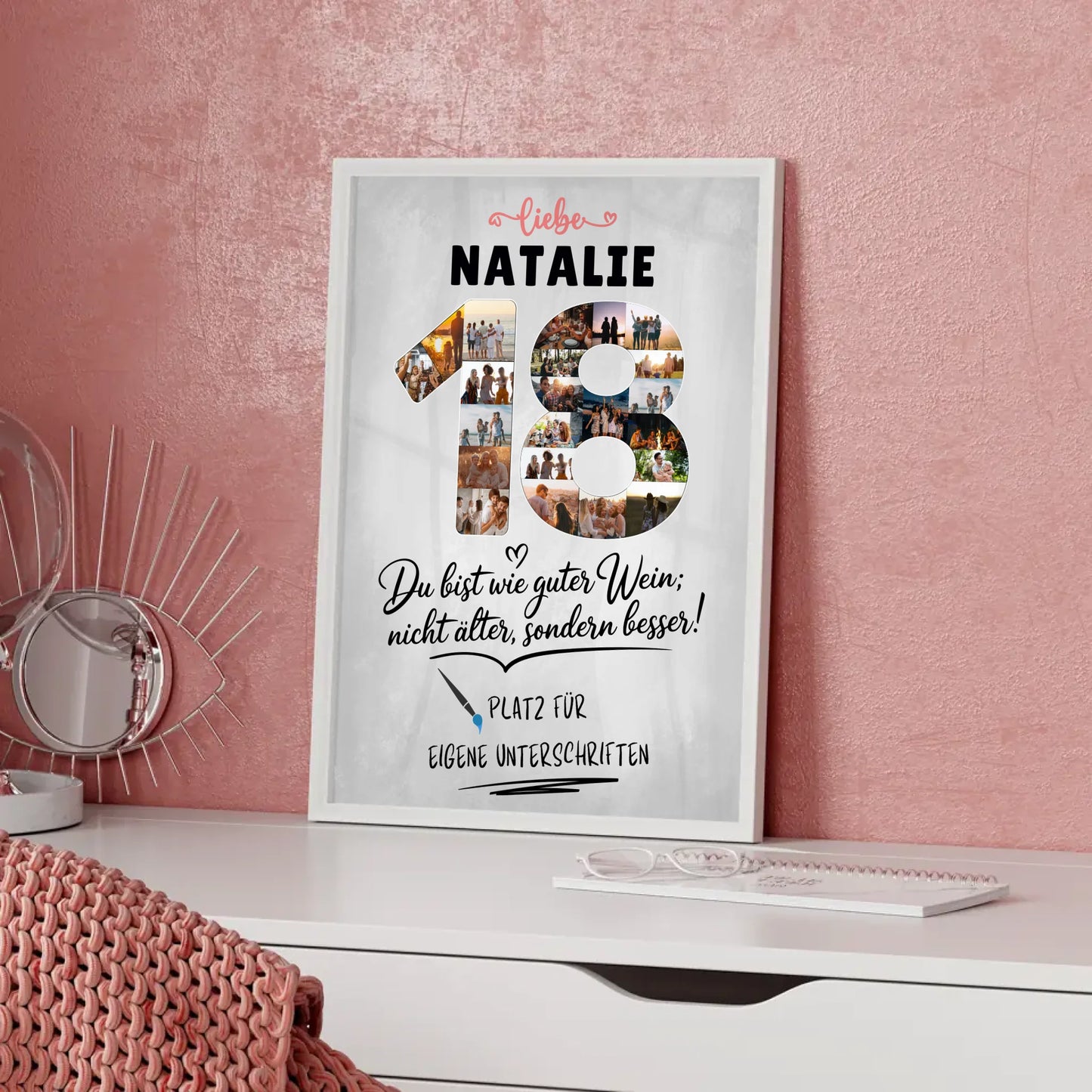 Personalisiertes Poster mit Unterschriften zum 18 Geburtstag mit Fotos und Wunsch Name