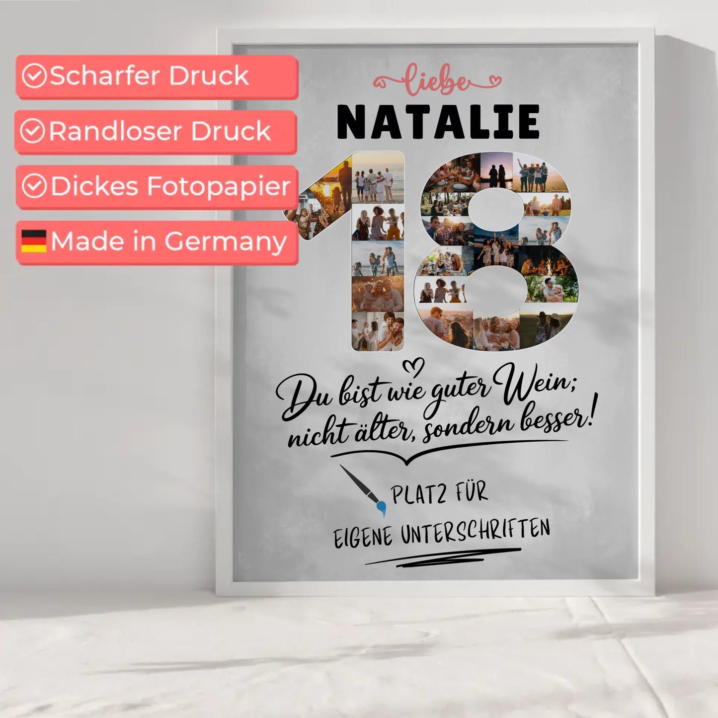 Personalisiertes Poster mit Unterschriften zum 18 Geburtstag mit Fotos und Wunsch Name
