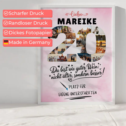 Personalisiertes Poster 20 Geburtstag mit Fotos Wunsch Name