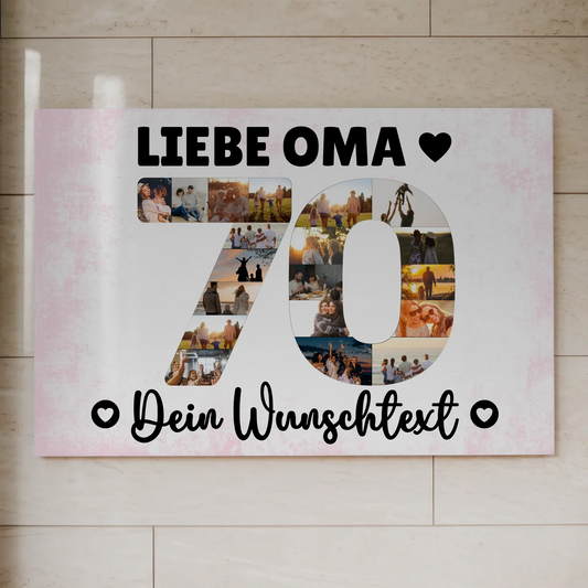 Magnetisches Fotoboard Poster mit Wunschtext zum 70. Geburtstag Oma