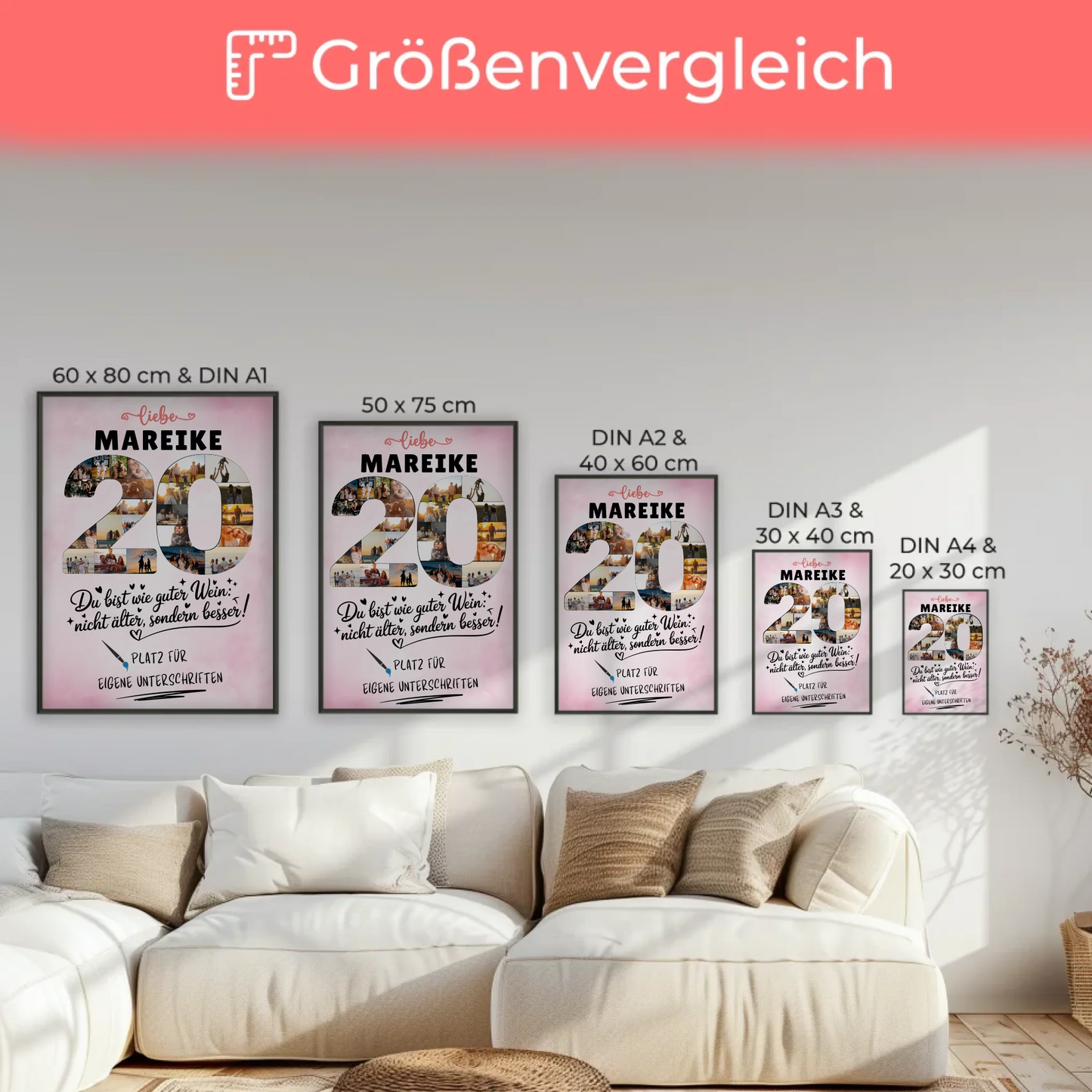 Personalisiertes Poster 20 Geburtstag mit Fotos Wunsch Name