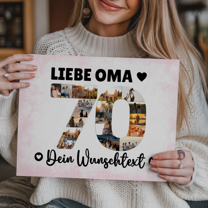 Magnetisches Fotoboard Poster mit Wunschtext zum 70. Geburtstag Oma