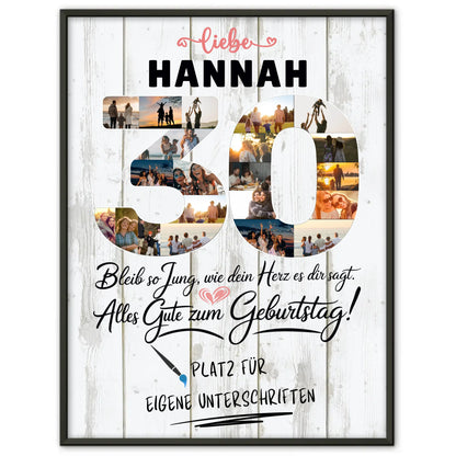 Personalisiertes Poster für Unterschriften 30 Geburtstag mit Fotos und Wunschname