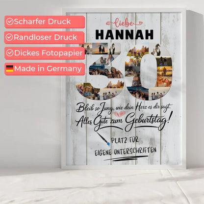 Personalisiertes Poster für Unterschriften 30 Geburtstag mit Fotos und Wunschname