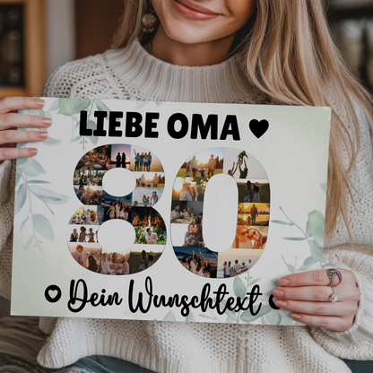 Fotoboard Magnet Poster mit Unterschriften 80 Geburtstag Oma
