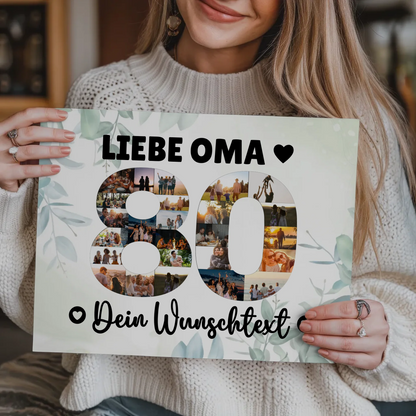 Fotoboard Magnet Poster mit Unterschriften 80 Geburtstag Oma